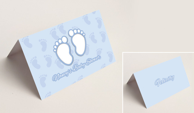 Baby Feet Blue Baby Shower Place Cards With Guest Names