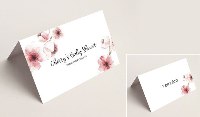 Cherry Blossoms Baby Shower Place Cards With Guest Names
