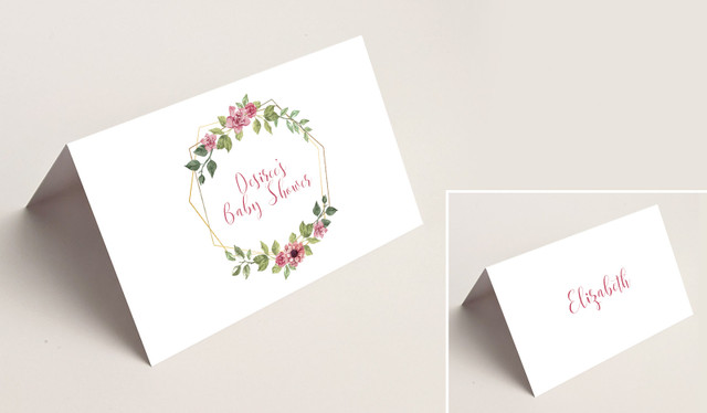 Floral Hexagons Baby Shower Place Cards With Guest Names