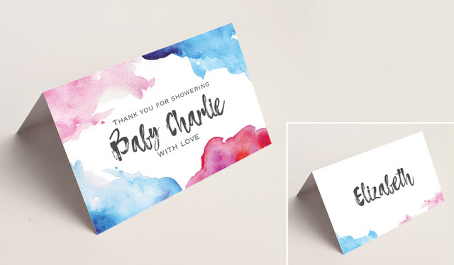 Mixed Watercolour Baby Shower Place Cards With Guest Names
