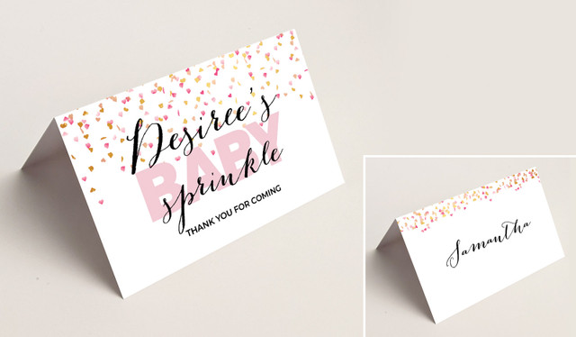 Sprinkle Confetti Baby Shower Place Cards With Guest Names