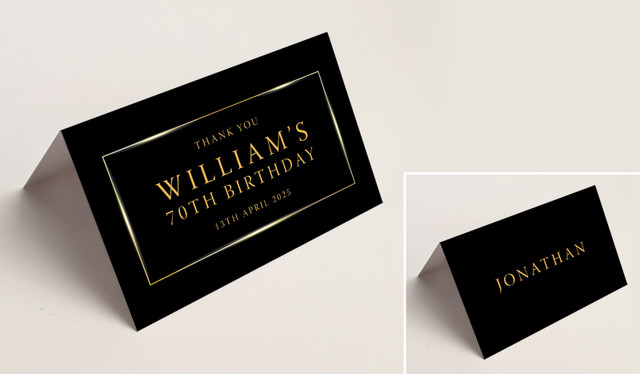 Gold On Black Place Cards With Guest Names