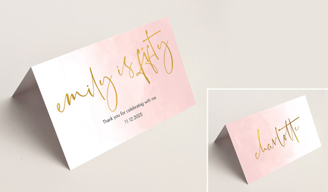 Gold On Blush Place Cards With Guest Names