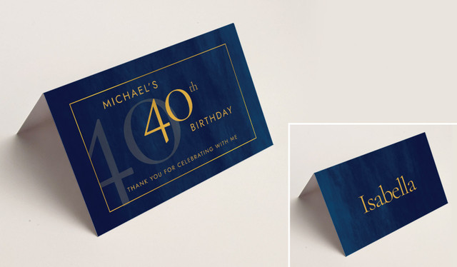 Navy Watercolour Place Cards With Guest Names