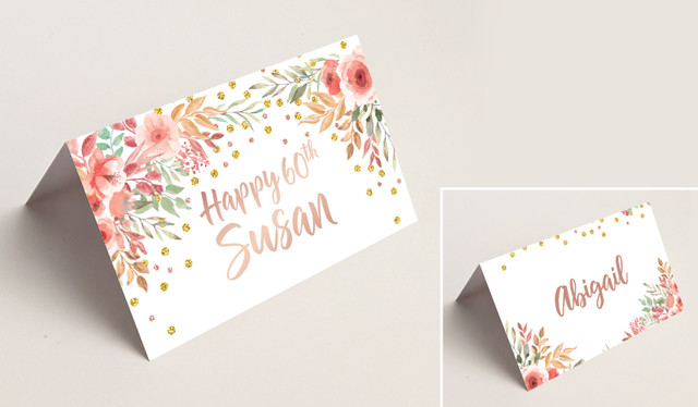 Peach Floral Place Cards With Guest Names
