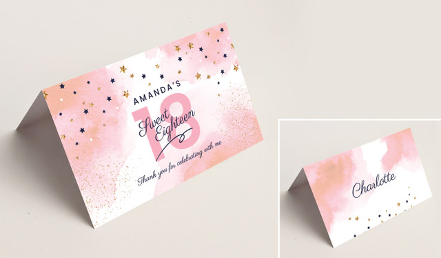 Star Watercolour Place Cards With Guest Names
