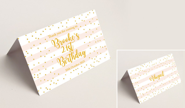 Striped Gold Confetti Place Cards With Guest Names