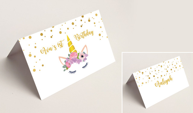 A Pretty Unicorn Kids Party Place Cards With Guest Names