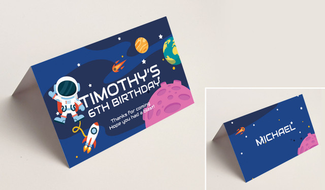 Astronaut Kids Party Place Cards With Guest Names
