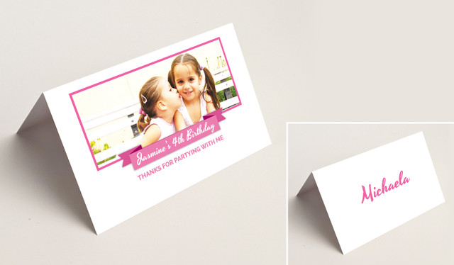 Banner Photo Pink Kids Party Place Cards With Guest Names