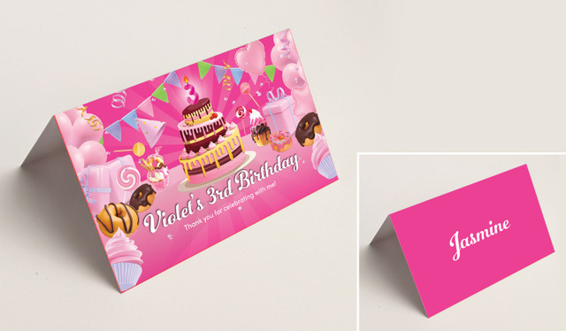 Birthday Cake Kids Party Place Cards With Guest Names