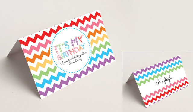 Chevron Rainbow Kids Party Place Cards With Guest Names