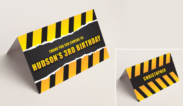 Construction Builders Kids Party Place Cards With Guest Names