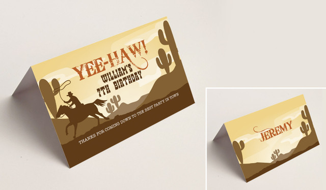 Cowboy Kids Party Place Cards With Guest Names