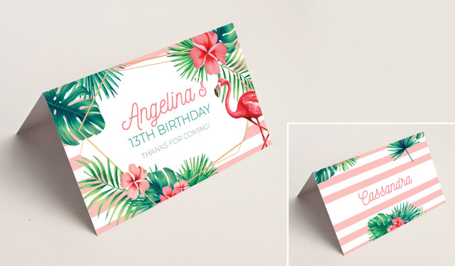 Flamingle Flamingo Kids Party Place Cards With Guest Names