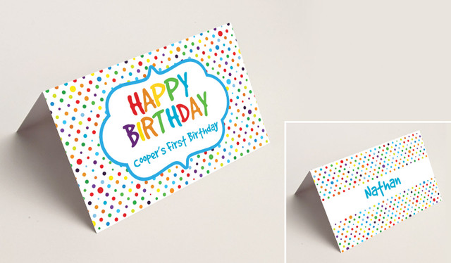Happy Dots Kids Party Place Cards With Guest Names