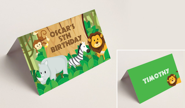 Jungle Animals Kids Party Place Cards With Guest Names