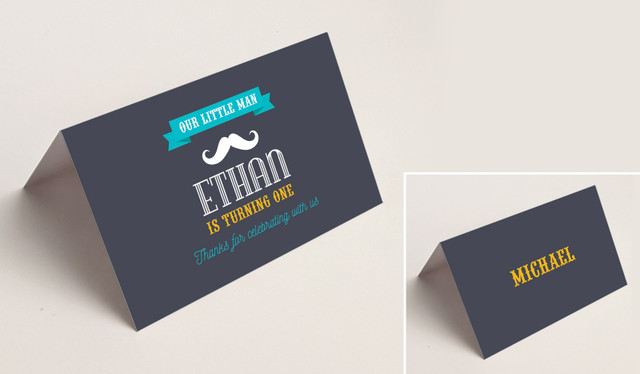 Little Man Moustache Kids Party Place Cards With Guest Names