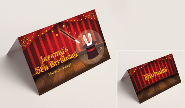 Magician Kids Party Place Cards With Guest Names