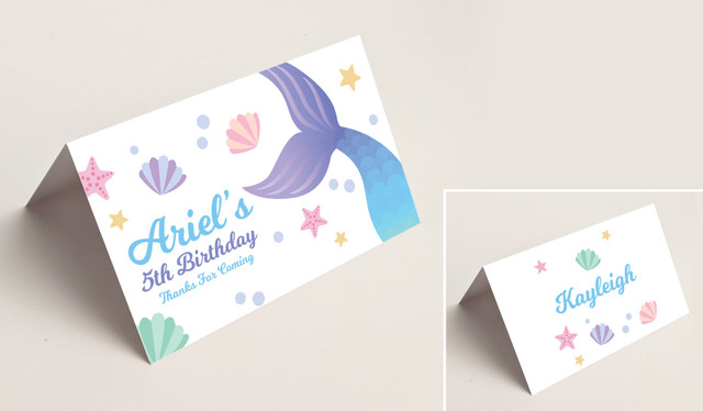 Mermaid Kids Party Place Cards With Guest Names