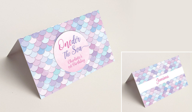 Mermaid 1st Birthday Kids Party Place Cards With Guest Names