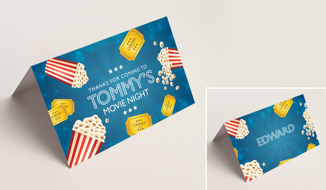 Movie Night Kids Party Place Cards With Guest Names