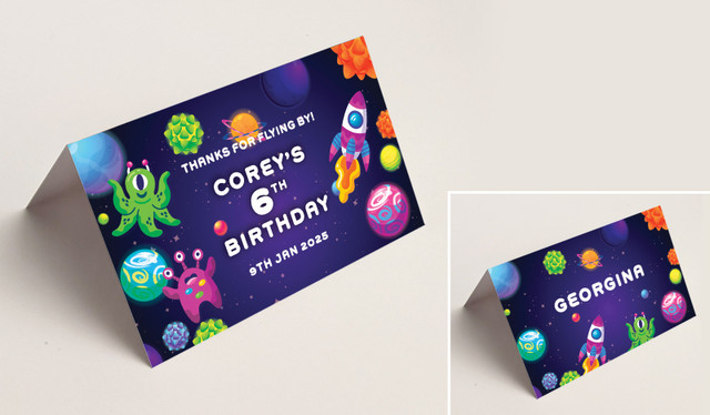 Outerspace Kids Party Place Cards With Guest Names