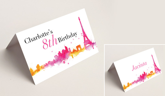 Paris Watercolour Kids Party Place Cards With Guest Names