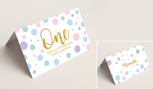 Pastel Dots Kids Party Place Cards With Guest Names