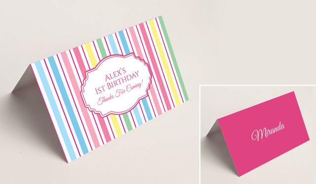 Pastel Stripe Kids Party Place Cards With Guest Names