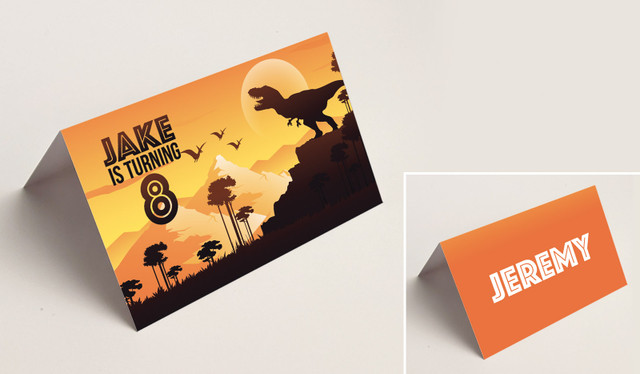 Prehistoric Dinosaur Kids Party Place Cards With Guest Names