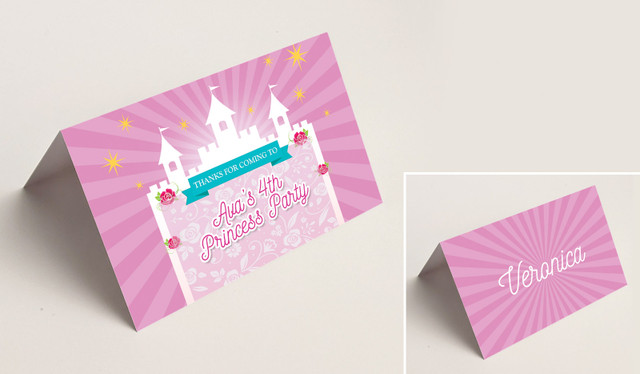 Princess Castle Kids Party Place Cards With Guest Names