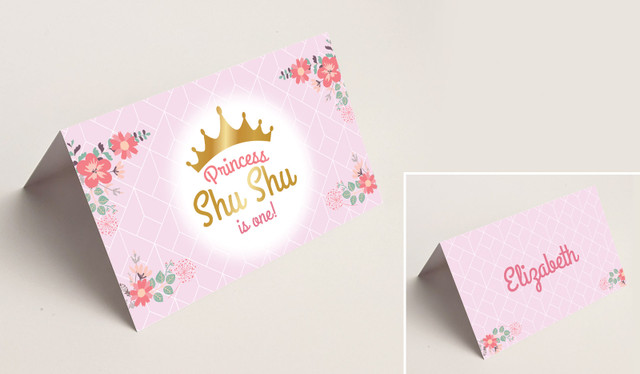 Princess Tiara Kids Party Place Cards With Guest Names