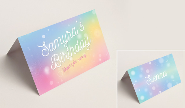 Rainbow Sparkle Kids Party Place Cards With Guest Names
