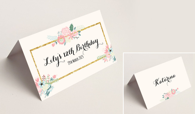 Spring Floral Kids Party Place Cards With Guest Names