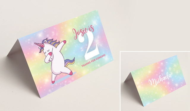 Unicorn Dabbing Kids Party Place Cards With Guest Names