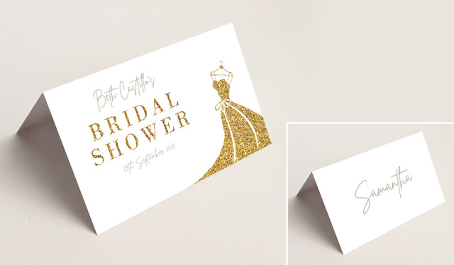 Glitter Dress Bridal Shower Place Cards With Guest Names