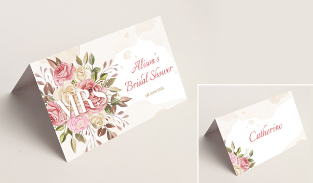 Mrs Floral Bridal Shower Place Cards With Guest Names