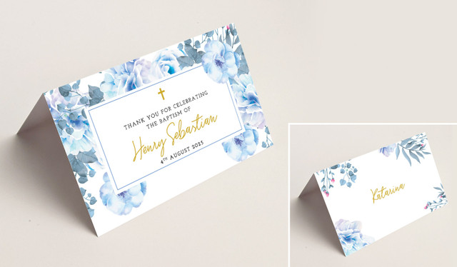 Floral Bed Christening Place Cards With Guest Names