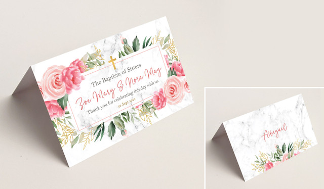 Magnificent Floral Christening Place Cards With Guest Names