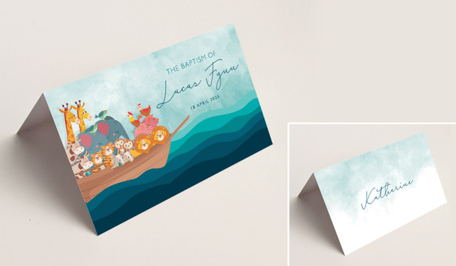 Noahs Ark Christening Place Cards With Guest Names