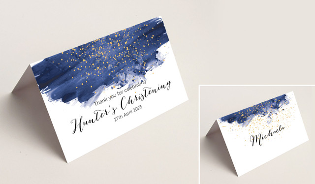 Watercolour Confetti Christening Place Cards With Guest Names