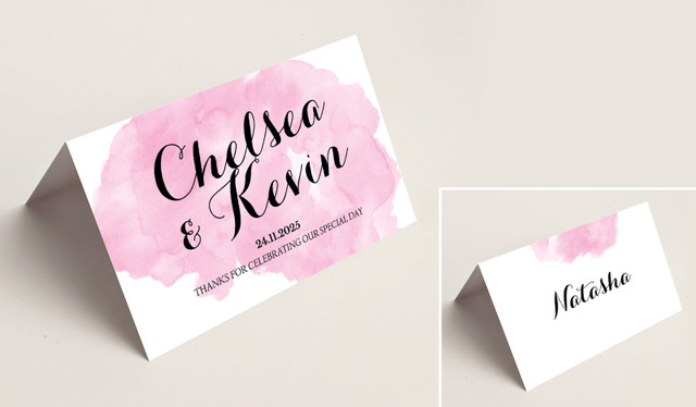 A Splash Of Watercolour Pink Wedding Place Cards With Guest Names