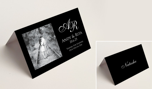 Add A Photo Black Wedding Place Cards With Guest Names