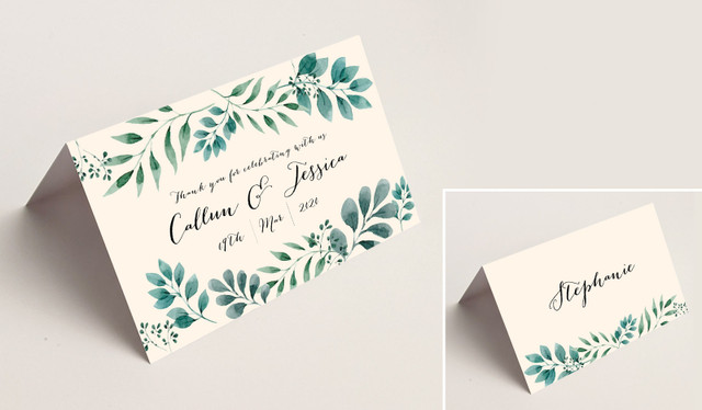 Branches On Cream Wedding Place Cards With Guest Names