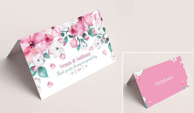 Falling Petals Wedding Place Cards With Guest Names