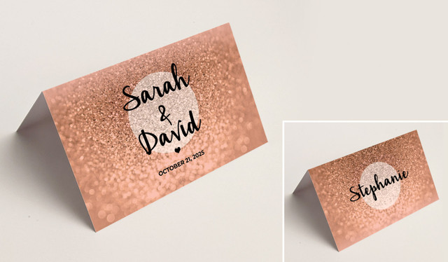 Glitter Rose Gold Wedding Place Cards With Guest Names