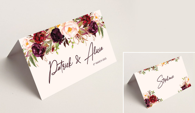 Hanging Flowers Wedding Place Cards With Guest Names