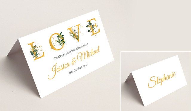 L-O-V-E Flowers Wedding Place Cards With Guest Names