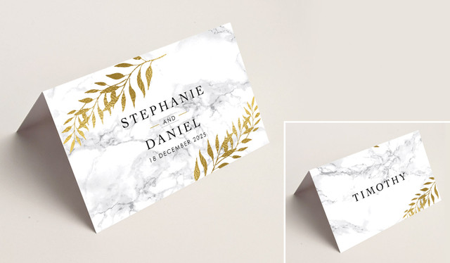 Marble & Fern Wedding Place Cards With Guest Names